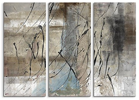 Paul Sinus 130x90 cm 3 teiliges Leinwandbild Fotoleinwand grau beige schwarz Striche! Abstrakte Kunst für Jede kahle Wand! Qualität von bestforhome!