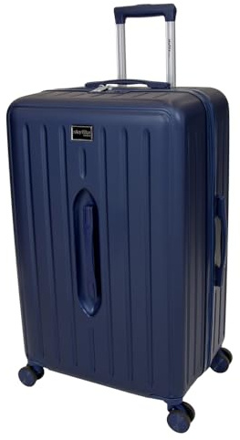 SKYFLITE 67cm Large Trunk Suitcase, Hard Shell ABS Luggage with TSA Lock, 8 Wheels, 63L Capacity, Silver/Charcoal/Navy (Navy)