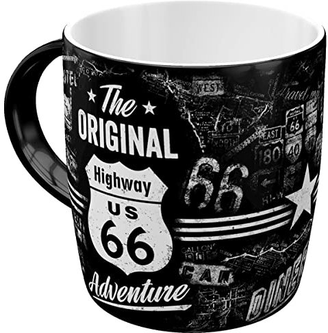 Nostalgic-Art Retro Kaffee-Becher, 330 ml, Highway 66 The Original Adventure – Geschenk-Idee für Amerika-Fans, Keramik-Tasse, Vintage Design