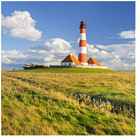 Bilderwelten Natur Fototapete 3D inkl. Kleister 240x240cm - Vliestapete Made in Germany - Fototapete Strand Schlafzimmer - Leuchtturm Tapete Natur - Fototapete Meer Wohnzimmer Flur T_1859