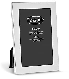 EDZARD Bilderrahmen Prato für Foto 10 x 15 cm, edel versilbert, anlaufgeschützt, mit Samtrücken, mit 2 Aufhängern, Fotorahmen zum Stellen und Hängen