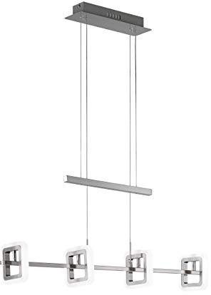 WOFI Pendelleuchte, 4-flammig Davis 4 x LED / 5 W, 12, 5 x 150 x 85 x Abhängung 150 cm, 3000 k, 400 lm, Energieeffizenzklasse A höhenverstellbar, nickel matt/chrom 7507.04.54.1000