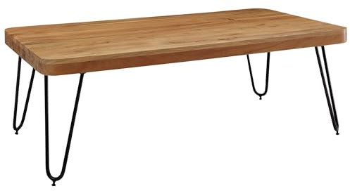 Wohnling Couchtisch BAGLI Akazie Massivholz 115x40x60 cm Wohnzimmertisch, Design Sofatisch mit Metallbeine, Beistelltisch Rustikal, Tisch Landhaus Stil