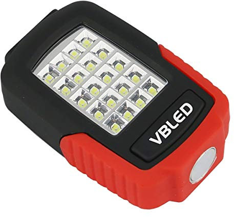 VBLED® Universal Taschenlampe mit 20 + 3 LEDs, Magnet-Halterung und Haltebügel zum Einsatz als Arbeitsleuchte, inklusive 3 x Batterien