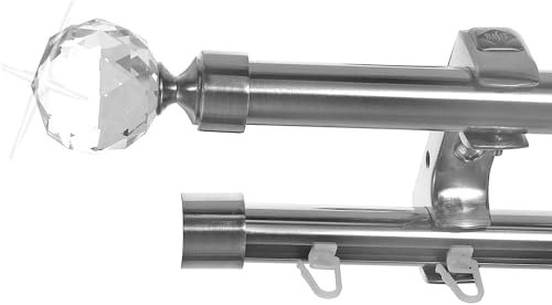 BASIT Rohr + Innenlauf Gardinenstange Deckenmontage 2 läufig 360cm lang Edelstahl Look Metall Gardinenstange 2 läufig Deckenbefestigung Ø20mm I D60 RI