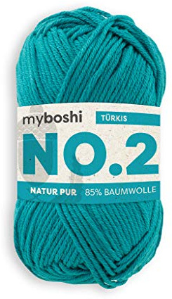 myboshi No.2 Baumwolle zum Häkeln, Baby Wolle, vegane Wolle zum Stricken, 60 Grad waschbar, für Baby und Amigurumi, 50g, Ll 100m Blau (Türkis) 1 Knäuel