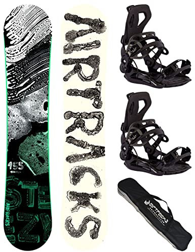 Airtracks Herren Snowboard Set Freeride Freestyle - Steezy Hybrid Rocker Wide Snowboard 145 - Softbindung Master L - SB Bag