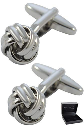 Manschettenknöpfe Herren Knoten - Mit Box - Langlebiges Messing - Nur 12 mm Durchmesser - Runde - Silber Farbe - Ein Paar
