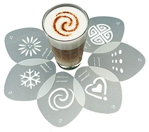 aerolatte Dekorierschablonen für Cappuccino, 6 Motive, 7,6 x 9,5 x 0,6 cm, Silber