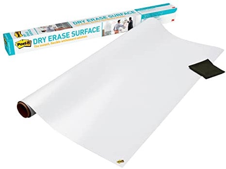 Post-it Dry Erase Whiteboard Film Surface for Walls, Doors, Tables, Chalkboards, Whiteboards, and More, Removable, Stain-Proof, Easy Installation, 4 ft x 3 ft Roll (DEF4X3)