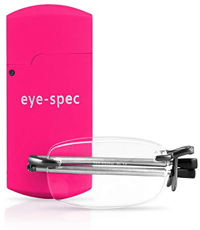 eye-spec | Smarte, kompakte, rahmenlose, faltbare Lesebrille mit pinkem Mini-Etui im Taschenformat - Ultraschlankes Design