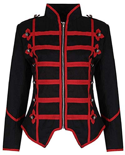 Veste Femme Militaire Emo Punk Batteur - Noir Rouge (FR 42)