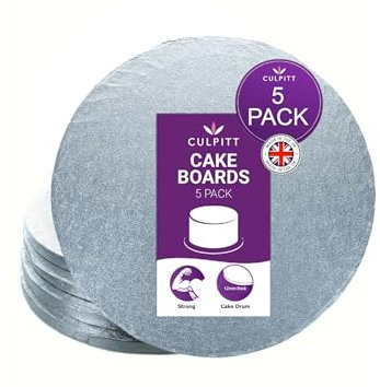 Culpitt Cake Board, Cake Drum, Silver, 11 Inch (279mm) Round, 0.5 Inch (13mm) Thick, (Pack of 5 Boards), RWD11F