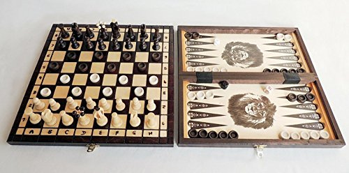 3in1 Schach-Dame-Backgammon Spiel | Master of Chess | Chess Set 35 cm | Groß Handgemachtes Reise Backgammon Dame Schach für Kinder und Erwachsene