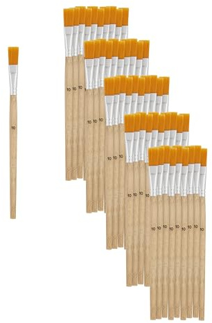 VBS XXL Pinceaux plats poils synthétiques taille 10 50 pièces Set de pinceaux manche en bois virole en métal poils synthétiques Pinceaux de peintre accessoires de peinture
