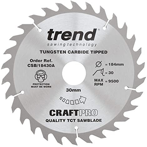 Trend Wood Circular Saw Blade, 184mm Diameter, 30mm Bore, 30 Teeth, 2.6mm Kerf, +15° Hook, TCT, Medium Finish, CSB/18430A