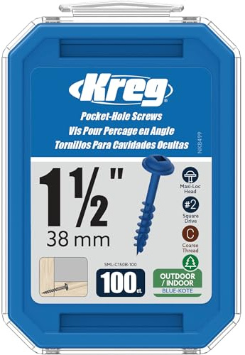 Kreg SML-C150B-100 Blue-Kote WR - Tornillos de bolsillo (1 1/2 pulgada, 100 unidades)