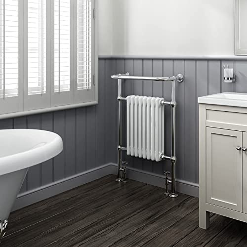iBathUK | 8 Column Traditional Heated Towel Rail Bathroom Radiator + Valves