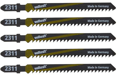 wolfcraft 2361000 5 Lames de Scie Sauteuse Hcs Queue en T Longueur Dentée 75 Mm Dents Avoyées Et Rectifées Pas de Dents 3 Mm argent
