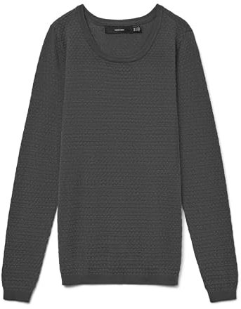 VERO MODA Eleganter Feinstrick Pullover Strukturmuster Rundhals Longsleeve VMCARE Sweater, Farben:Dunkelgrau, Größe:XS