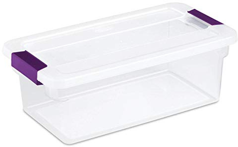 Sterilite 17511712 6 Quart/5.7 Liter ClearView Latch Box, Clear with Sweet Plum Latches, 12-Pack
