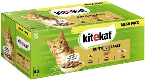 Kitekat Katzenfutter Nassfutter Bunte Vierfalt in Sauce, 48 Portionsbeutel (48 x 85g)
