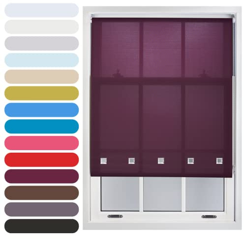 FURNISHED Square Eyelet Light Filtering Polyester Daylight Kitchen Blinds Trimmable Window Blind, Aubergine, 120W x 165H cm