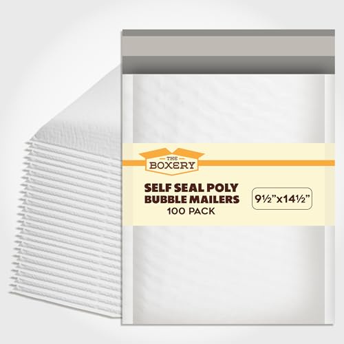 The Boxery 9.5x14.5 #4 Poly Bubble Mailers 100 Pack, Padded Envelopes, Self Seal, Waterproof Shipping Bags for Shipping & Packaging