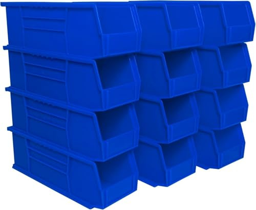 Akro-Mils 30234 AkroBins Plastic Storage Bins, Space-Saving Stackable Bins for Garage, Pantry, Craft Organization, 37,5 cm x 14 cm x 12,7 cm, Blue, 12-Pack