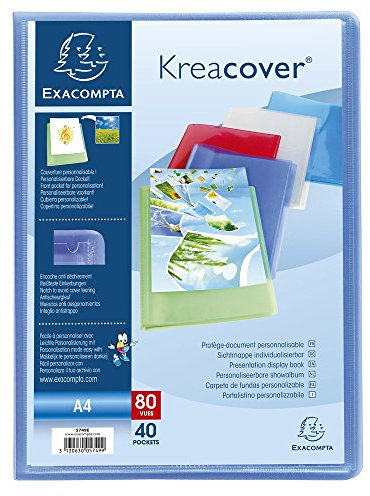 Exacompta - Réf. 5749E - 1 Protège-documents Kreacover Chromaline - 40 pochettes cristal lisse - 80 vues - pour A4 - dim 24 x 32 cm - couverture en polypro semi-rigide - 5 couleurs aléatoires