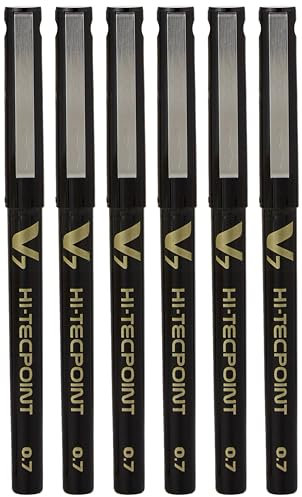 Pilot BX V7 Black Hi-Tecpoint Fine Rollerball Pen 0.7mm Nib Tip 0.5mm Line Width (Pack Of 6)