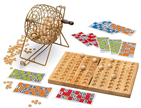 Outletdelocio Loteria-Bingo de Gran robustez, Hecho en Madera y Metal. 90 Bolas de Madera Maciza grabadas a Fuego. Imborrables