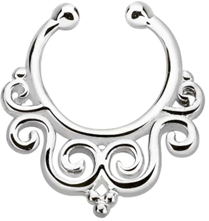 Nasenpiercing Schmuck Fake Ring Septum Clicker mit Ornament, 1,0 x 9 mm