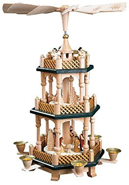 Richard Glässer Seiffen Weihnachtspyramide Christi Geburt, 2-stöckig, 40 cm hoch, original Erzgebirge