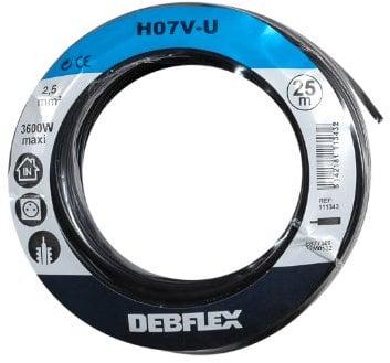 Bobinot de câble | Bobine de fils électrique | Câble électrique | Couronne de câble | Debflex 111343 Bobinot Câble rigide 25 mètres | HO7VU 2,5mm ² | Noir