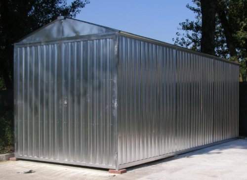 Box casetta in lamiera zincata con struttura in acciaio zincato mt. 6,78x2,60x2,11 h con porta a due ante mod. SAPILBOX