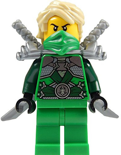Ninjago Lego Minifigur Lloyd Garmadon (grüner Ninja) mit Schulterrüstung und Zwei Katanas (Schwerter)