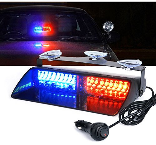 Xprite Bleu & Rouge 16 LED Haute intensité LED Police Alarme Lumière stroboscopique intérieur plafond plafonnier de voiture Law Enforcement Emergency Hazard Warning Flashing Car Truck Construction LED Top Roof Mini Bar Strobe Light with Magnetic Base