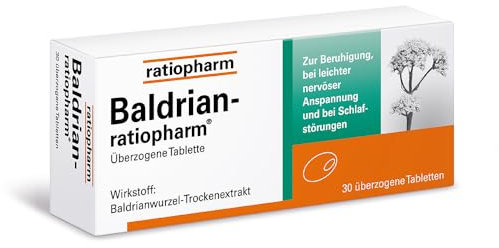 Baldrian-ratiopharm überzogene Tablette: Wirkt beruhigend bei leichter nervöser Anspannung und Schlafstörungen. Mit dem Trockenextrakt aus der Baldrianwurzel. 30 Tabletten