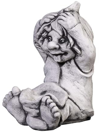 gartendekoparadies.de Gnom mit Säckchen, Steinfigur Wichtel, H. 30 cm, 10 kg, Grau, frostsicher aus Steinguss für Außenbereich