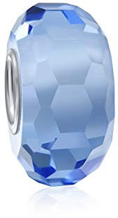 Bling Jewelry Sólido Translúcido Azul Claro Facetado De Cristal De Murano .925 Sterling Silver Core Spacer Bead Se Ajusta Pulsera Europea Con Dijes Para Mujer Adolescente