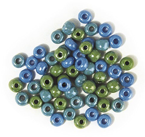Rayher Perles verre opaque 6,7mm ø gros trou 2,2mm ø 55g tons vert bleu, 1442300, Verte, Bleue