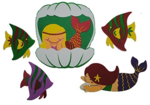 alles-meine.de GmbH 5 TLG. Set 3-D ! Wandtattoo/Fensterbild Moosgummi Meerjungfrau Fisch - 3-D Wandsticker/wasserfest - ideal auch für das Badezimmer