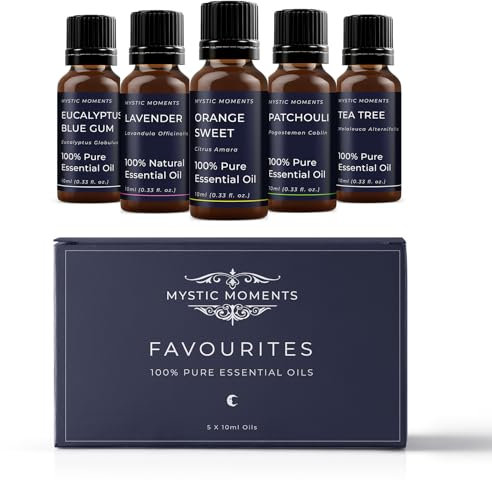 Mystic Moments | Favourites Essential Oil Gift Starter Pack 5x10ml | Eucalyptus Blue Gum, Lavender, Orange Sweet, Patchouli, Tea Tree | Perfect as a gift
