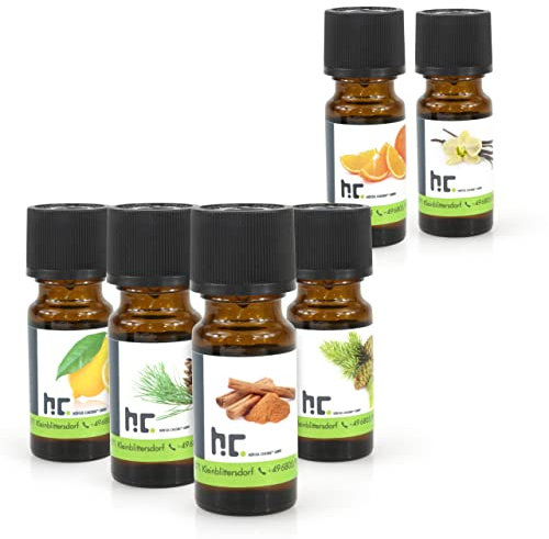 Höfer Chemie Duftöl Set mit 6 Düften Orange, Zitrone, Zimt, Kiefer, Vanille, Konifere für Duftlampen Diffuser Potpourris Aromatherapie Ätherisches Öl