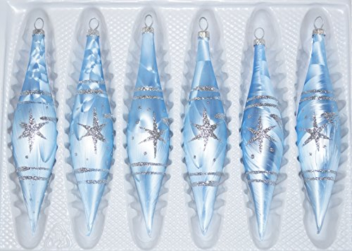 6 TLG. Glas-Zapfen Set in Ice Blau Silber Komet - Christbaumkugeln - Weihnachtsschmuck-Christbaumschmuck