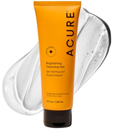 Acure Brightening Cleansing Gel - Vegan Face Scrub, Gentle Facial Cleanser for Radiant Skin with Pomegranate, Blackberry & Acai Infused, Antioxidant-Rich Formula for All Skin Types - 4 fl oz