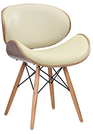folk Wohnzimmerstuhl Esszimmerstuhl Bürostuhl Kunstleder aus Massivholz Nussbaum Finish (Creme/Elfenbein Nussbaum)