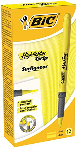 Bic 811935 - Briteliner Grip Chisel Tip Highlighter Pen Yellow (PK12)