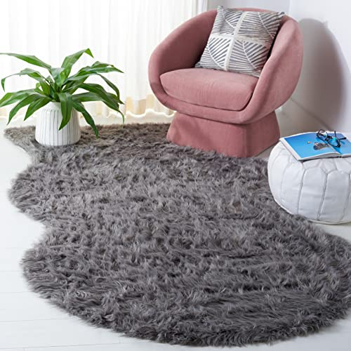 SAFAVIEH Faux Sheep Skin Collection Area Rug - 5' x 8', Grey, Silken Glam Design, Non-Shedding & Easy Care, 2.35-inch Thick Ideal for High Traffic Areas in Living Room, Bedroom (FSS115D)
